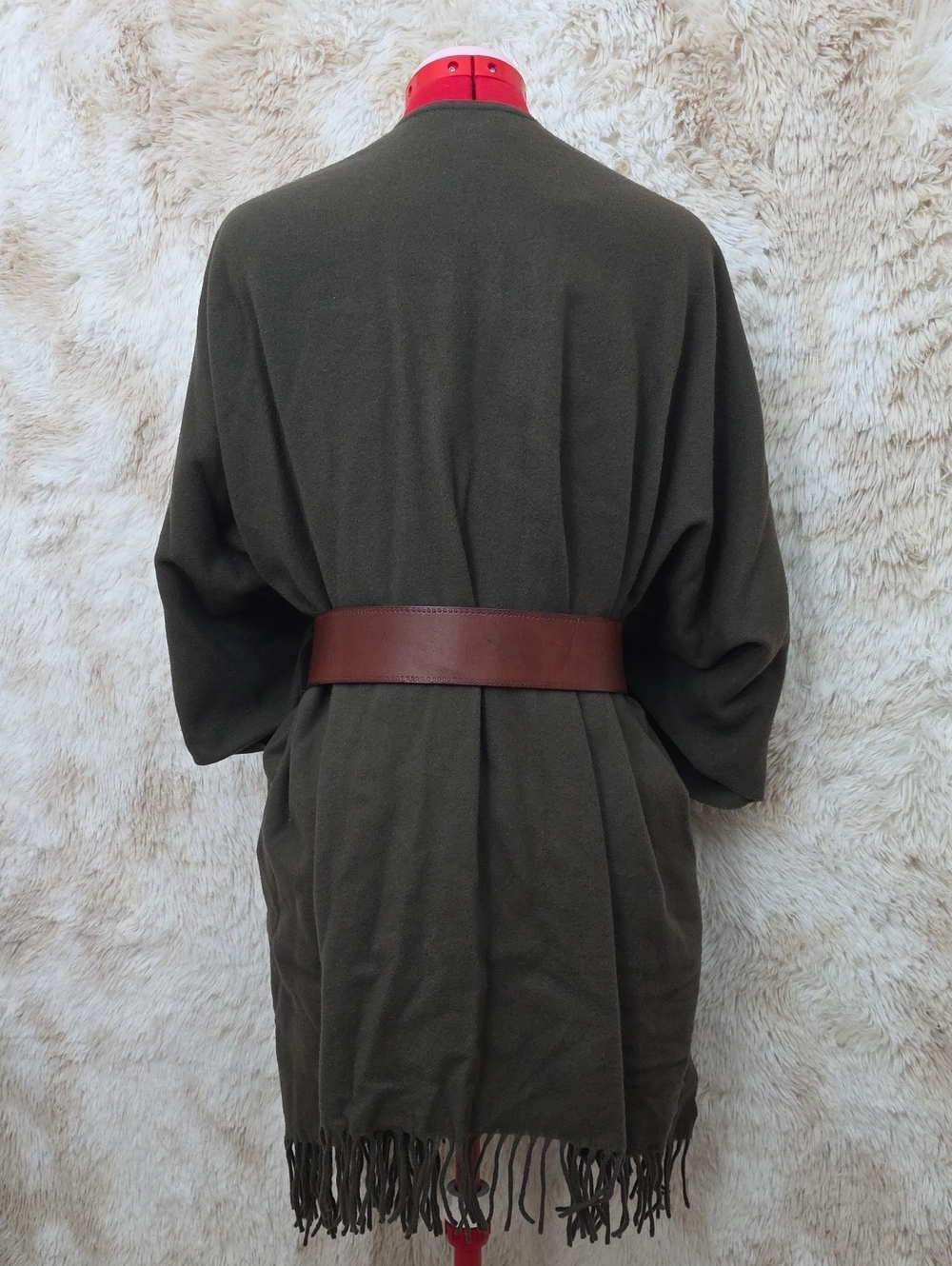 NWT Talbots 100% Wool Olive Wrap Shawl w/ Leather Belt Made in Italy OS - Picture 2 of 13